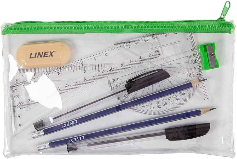 Linex Clear Exam Pencil Case with Maths Set